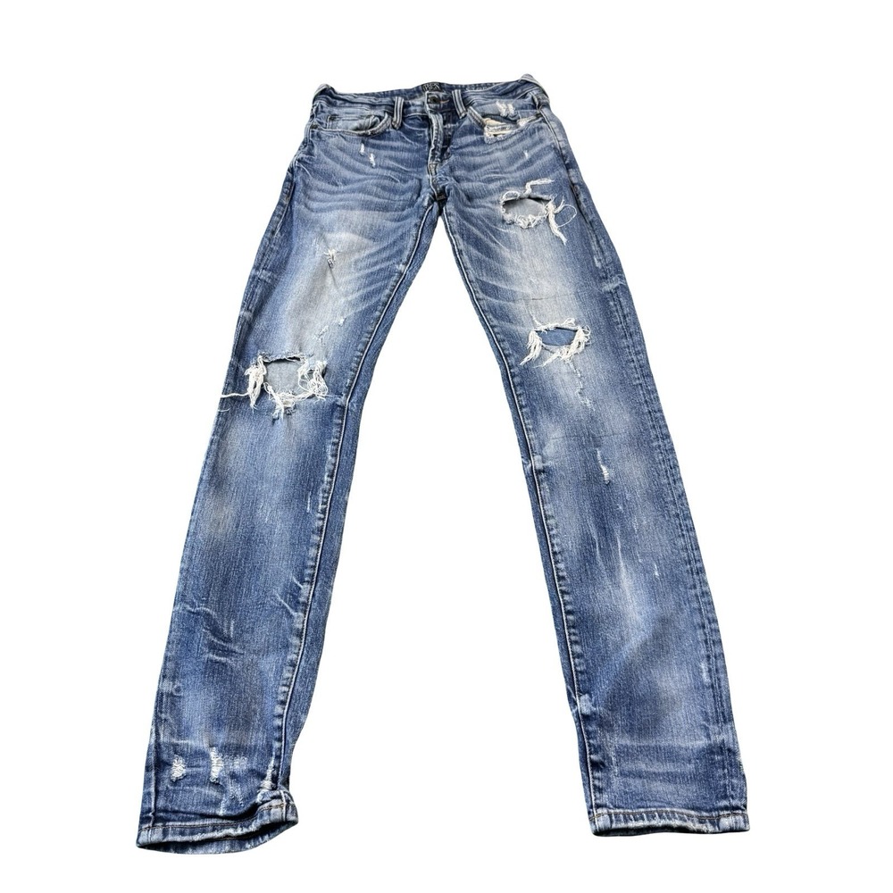PRPS Blue Stretch Denim Distressed Tapered Jeans Size 28x33